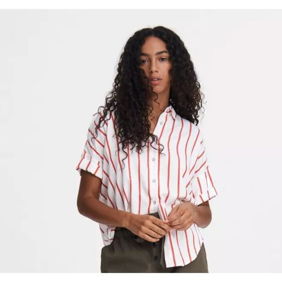 Rag & Bone Relaxed Fit Shirt Button Down Short Sleeve Stripe Women's L Red White - Picture 10 of 11